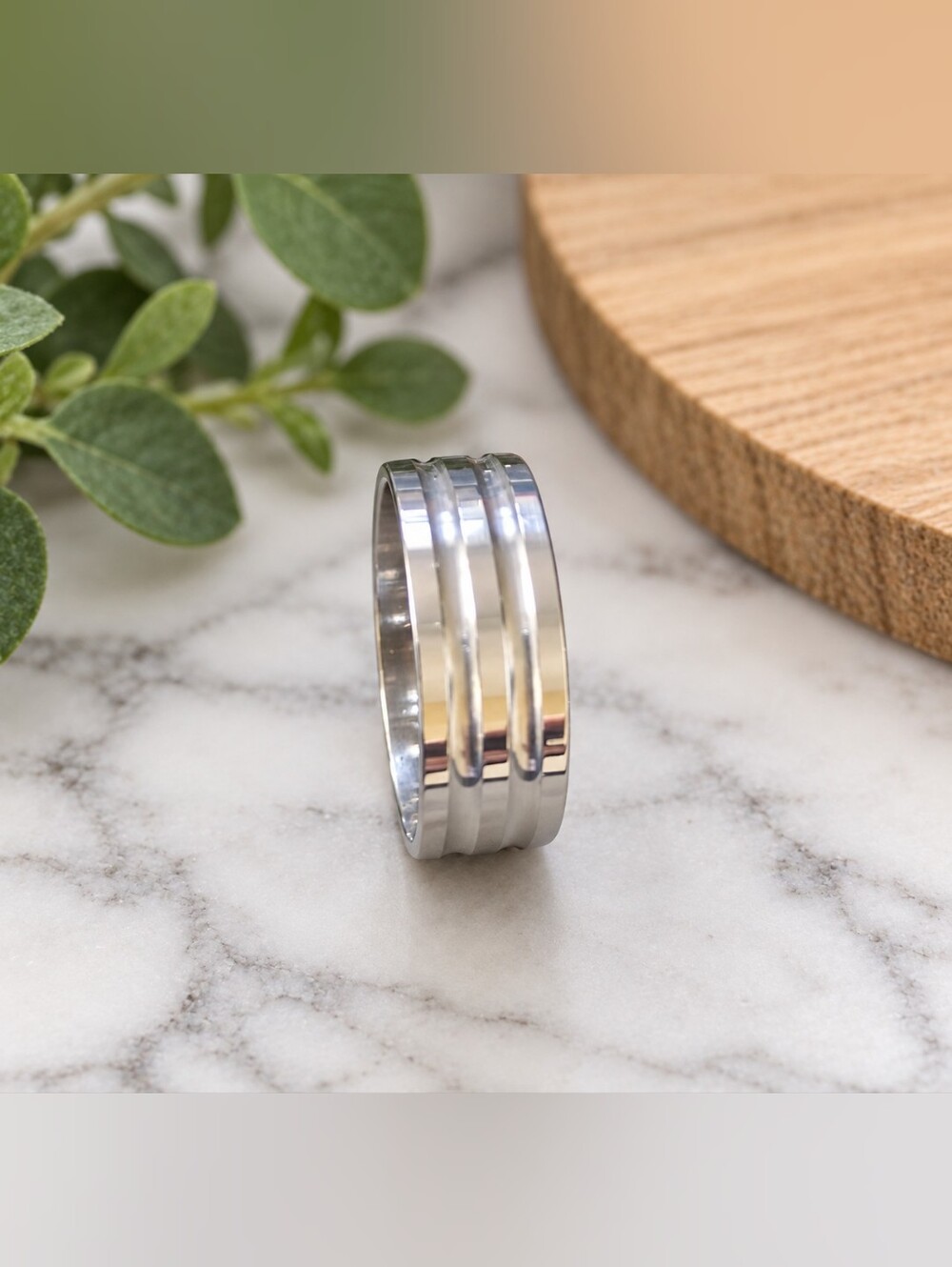 Stainless Steel Silver Triple Groove Band Ring Size 7.5 Unisex Minimalist